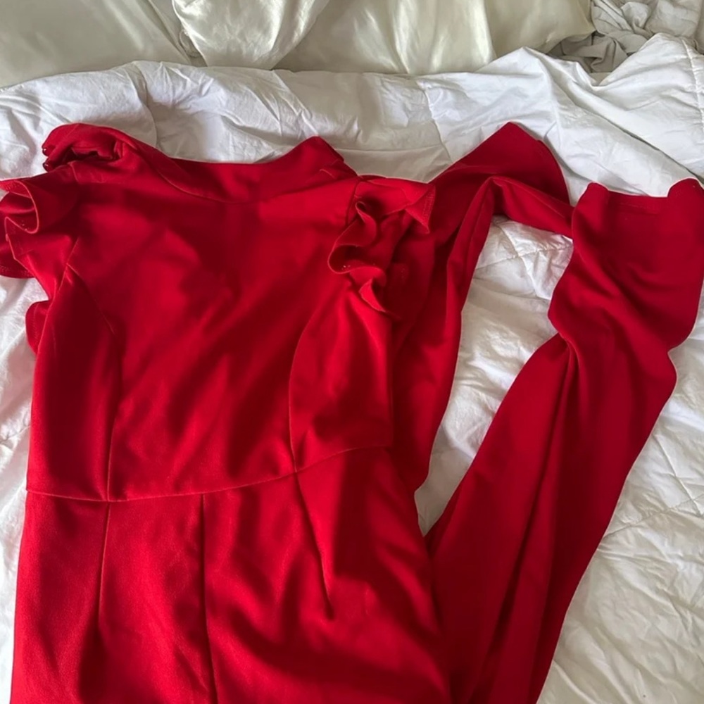 Francesca’s red jumpsuit